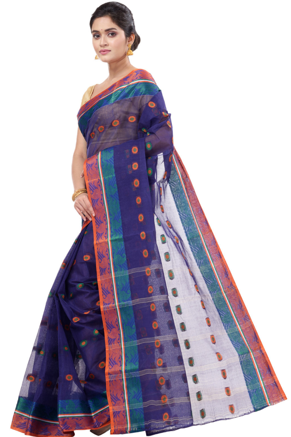 Blue Pure Cotton Pushti Desiging Tant Saree (230)